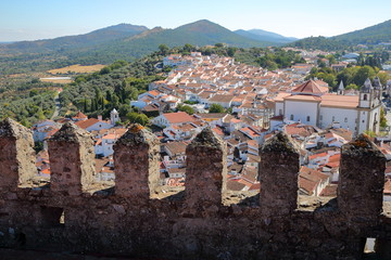 CASTELO DE VIDE, PORTUGAL: View of the Old Town and the surrounding hills from the medieval castle