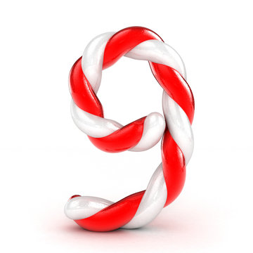 3D Christmas candy sugar number isolated number 9