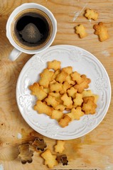 Homemade shortbread bear cookies and coffee