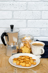 Homemade shortbread bear cookies and coffee