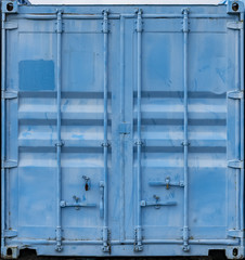 Blue metal shipping container double doors
