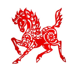 Zodiac Sign for Year of Horse, The Chinese traditional paper-cut art - 128065945