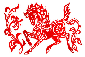 Zodiac Sign for Year of Horse, The Chinese traditional paper-cut art