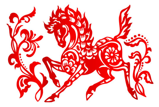 Fototapeta Zodiac Sign for Year of Horse, The Chinese traditional paper-cut art
