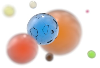 flying reflective colorful balls and one cracked ball isolated on white 3d illustration