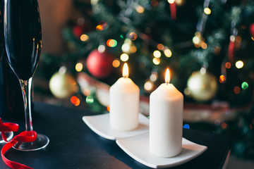 candles with christmas background