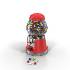 Gumball vending machine filled with colorful gumballs isolated on white. 3D illustration