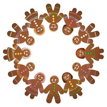 Gingerbread men and women - circle of friends for christmas time.