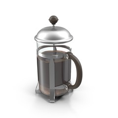 French Press Coffee or Tea Maker isolated on white. 3D illustration