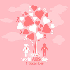 Vector concept on World AIDS Day. AIDS awareness. Vector poster about care and communication with with people with AIDS.