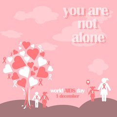 Vector concept on World AIDS Day. AIDS awareness. Vector poster about care and communication with with people with AIDS.