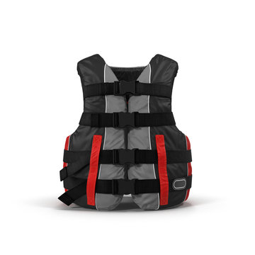 Red Life Jacket On White. 3D Illustration