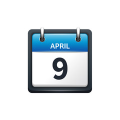 April 9. Calendar icon.Vector illustration,flat style.Month and date..Sunday,Monday,Tuesday,Wednesday,Thursday,Friday,Saturday.Week,weekend,red letter day. 2017,2018 year.Holidays.