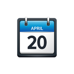 April 20. Calendar icon.Vector illustration,flat style.Month and date..Sunday,Monday,Tuesday,Wednesday,Thursday,Friday,Saturday.Week,weekend,red letter day. 2017,2018 year.Holidays.