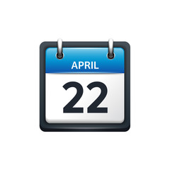 April 22. Calendar icon.Vector illustration,flat style.Month and date..Sunday,Monday,Tuesday,Wednesday,Thursday,Friday,Saturday.Week,weekend,red letter day. 2017,2018 year.Holidays.