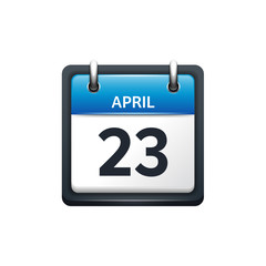 April 23. Calendar icon.Vector illustration,flat style.Month and date..Sunday,Monday,Tuesday,Wednesday,Thursday,Friday,Saturday.Week,weekend,red letter day. 2017,2018 year.Holidays.