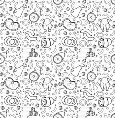 Meat products seamless pattern, modern line, doodle, sketch style. Meats and sausage endless background, texture. Vector illustration.