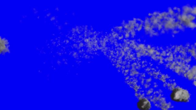 Rain of Missiles Fireballs or Meteors on a Blue Screen
