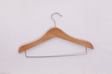 wooden clothes hangers isolated on white