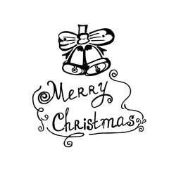Merry Christmas text and bells, vector illustration