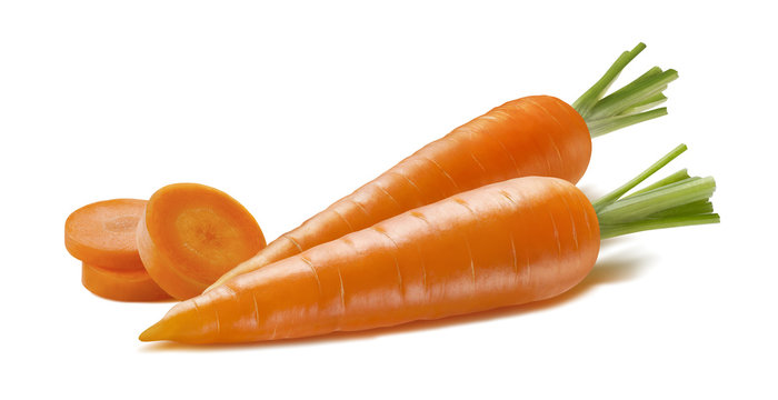 Horizontal double carrot and pieces isolated on white