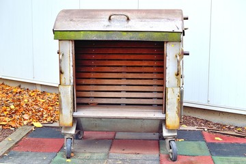 container as bench, humorous photo