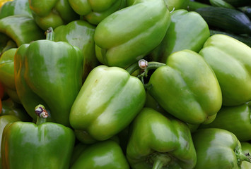 Green sweet bell paprika peppers close up