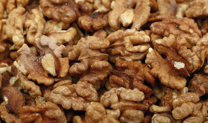 Shelled walnuts close up
