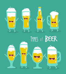 Funny types of beer. Vector illustrations.  - 128071757
