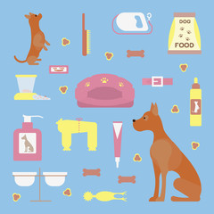 Infographic elements with dog care isolated elements. Pets shop poster vector illustration concept. Vector illustration eps10