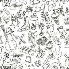 Christmas season.Doodle symbols.Seamless pattern