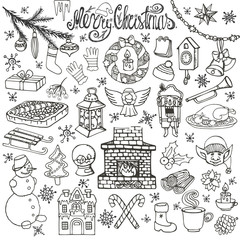 Christmas season doodle icons,symbols.Linear