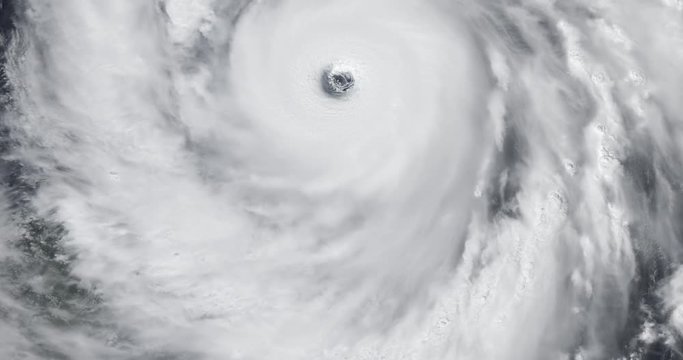 High-altitude overflight aerial of Super Typhoon Jangmi, 2008. Clip loops and is reversible. Elements of this image furnished by NASA 