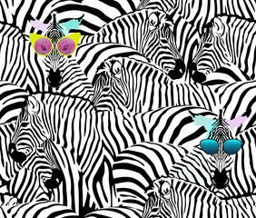 Aluminium Prints Eyes Abstract illustration herd of zebras, animal seamless pattern