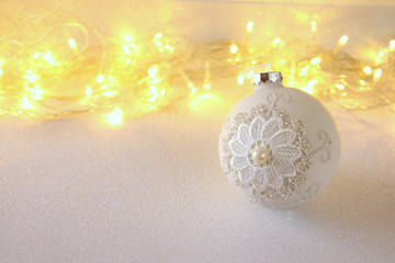 Image of christmas festive tree white ball decoration