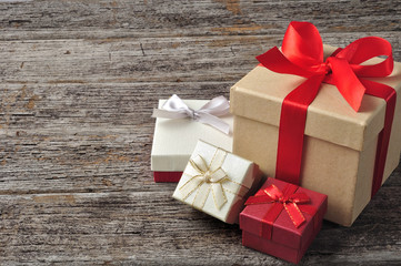 Gift box on wooden background
