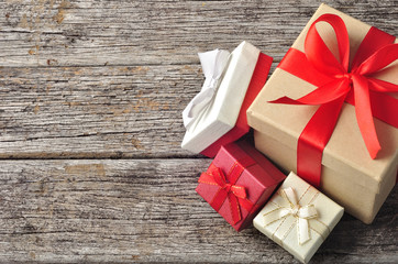 Gift box on wooden background