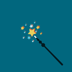 Magic Wand Vector illustration Magic wands with glowing stars on a blue background Flat design