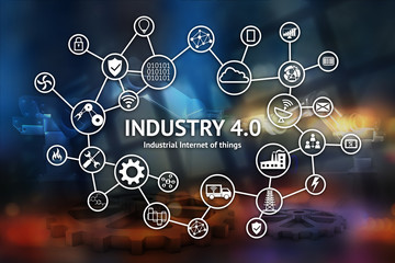 Industrial internet of things concept , Icon of industry 4.0 ,technology network,smart factory solution,Manufacturing technology,automation robot with abstract background