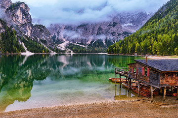 Dolomites Fairy Tale - Lago di Braies - obrazy, fototapety, plakaty