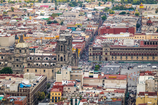 Aerial view of Mexico City Zocalo and Cathedral - Mexico