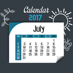 calendar july 2017 template icon vector illustration design