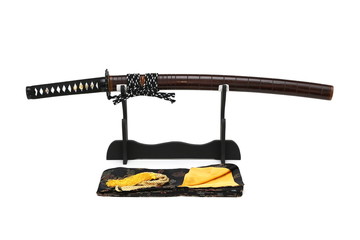 Katana Japanese sword on black stand