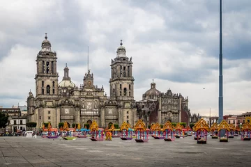 Fototapeten Cathedral and Zocalo decoration for the Day of Dead - Mexico City, Mexico © diegograndi