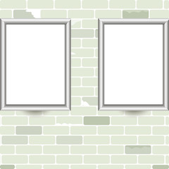 White grey frames on white brick wall,template with white frames