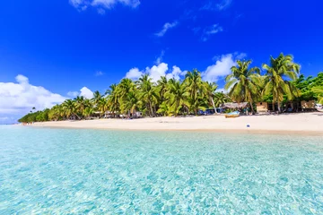 Fototapete Ozeanien Strand auf einer tropischen Insel mit klarem blauem Wasser. Dravuni-Insel, Fidschi.