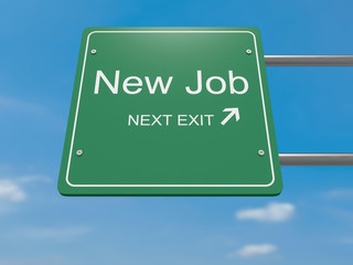 Next Exit Business Concept: New Job Road Sign, 3d illustration
