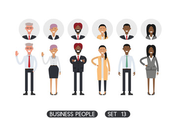 Business people set 13. Isolated on white background. Different nationalities and dress styles. Icons office people