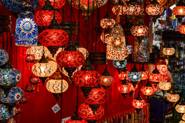 Turkish decorative lamps on Grand Bazaar at Istanbul