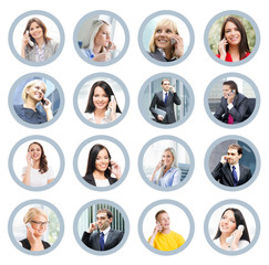 Collage of portraits of young business people